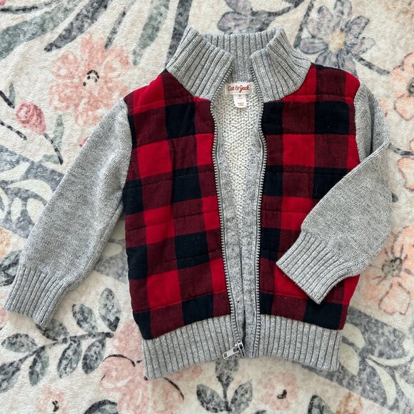 Cat & Jack EUC 2T Toddler Lumberjack Flannel Sweater Jacket & Navy Sweater - Picture 2 of 11
